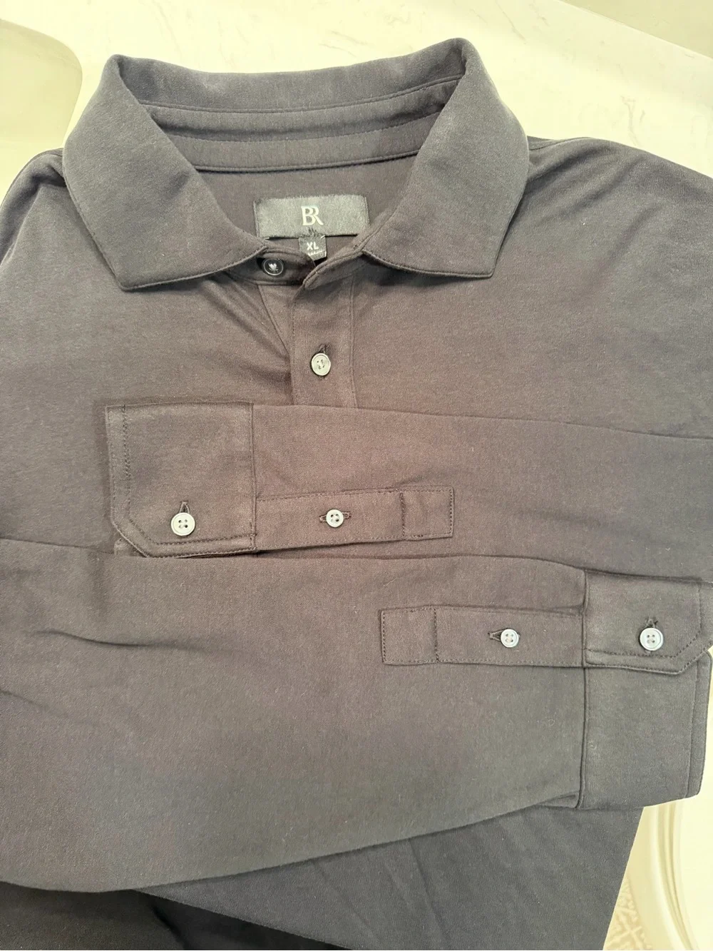 Banana Republic Men's Long-Sleeve Polo Shirt with Pocket - Black